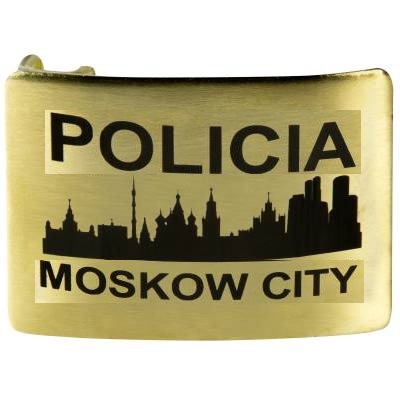 Бляха ( пряжка ) с гравировкой POLICIA MOSCOW CITY ( город ) латунная золотистая недорого