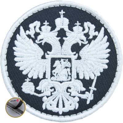 Нашивка ( шеврон патч patch ) тактическая Герб ( орел ) России вышитая на липучке D-7 черно-белая недорого