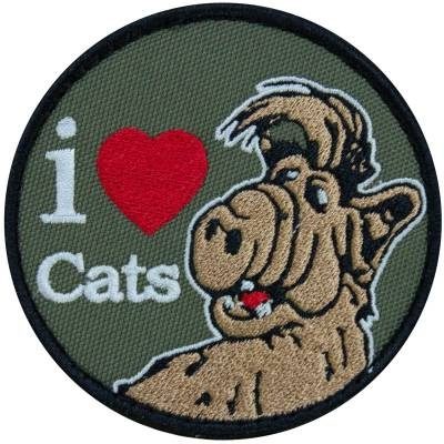 Нашивка ( шеврон патч patch ) тактическая Альф I Love cats вышитая на липучке D-8,5 оливковая недорого