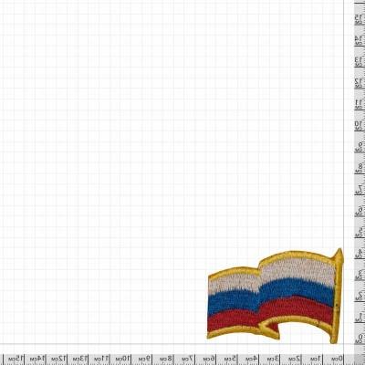 Нашивка ( шеврон ) на рукав Флаг России триколор с древком 6,5х4,5 вышитая, цвет желтый кант в военторге