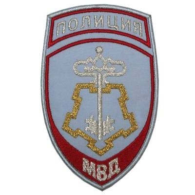 Нашивка ( шеврон ) на рукав Полиция ВОХР МВД 7.5х12 вышитая, цвет голубая в военторге