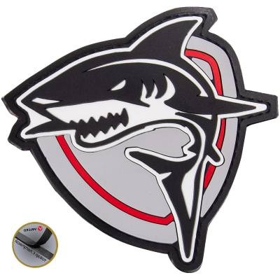 Нашивка ( шеврон патч patch ) тактическая Shark акула 3D PVC на липучк 9х8,5 серо-черная недорого