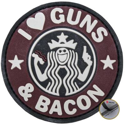 Нашивка ( шеврон патч patch ) тактическая I LOVE GUNS & BACON 3D PVC в Москве