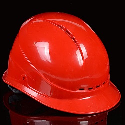 Каска строителя с открытым лицом пластмассовая красного цвета