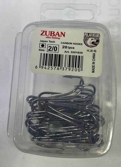 Крючки ZUBAN CARBON HOOKS Elite Fishing Крючок двойной упаковка 20 штук размер 2 0