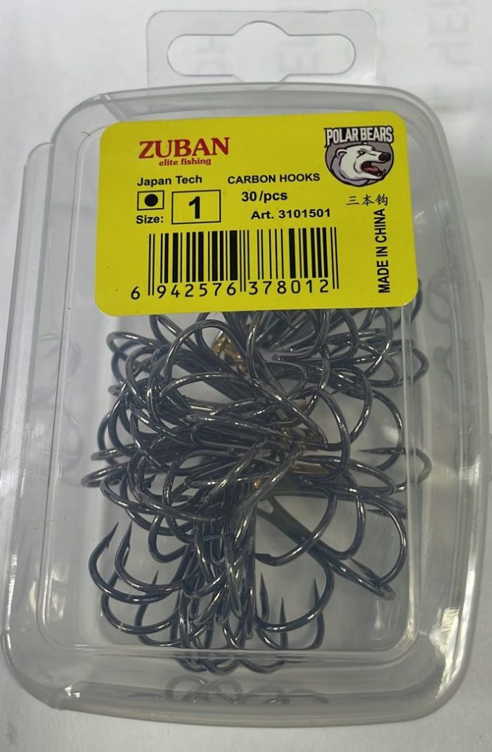 Крючки ZUBAN CARBON HOOKS Elite Fishing Крючок трайной упаковка 20 штук размер 1