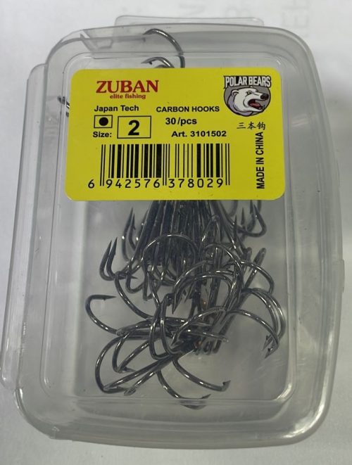 Крючки ZUBAN CARBON HOOKS Elite Fishing Крючок трайной упаковка 20 штук размер 2