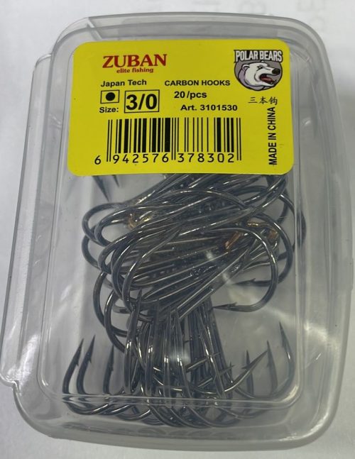 Крючки ZUBAN CARBON HOOKS Elite Fishing Крючок трайной упаковка 20 штук размер 3 0