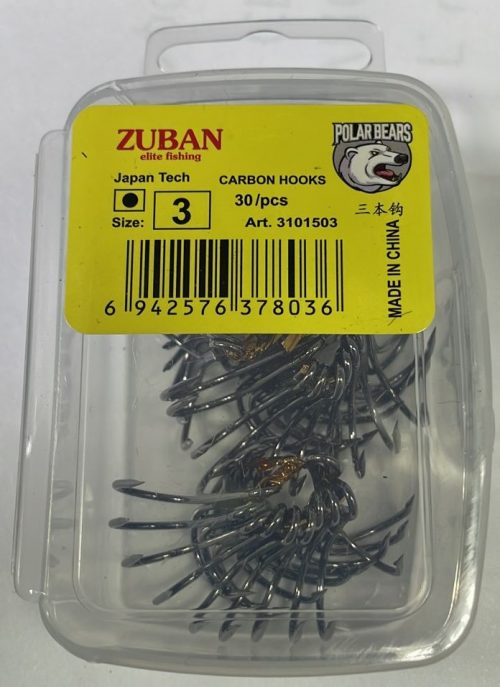 Крючки ZUBAN CARBON HOOKS Elite Fishing Крючок трайной упаковка 20 штук размер 3