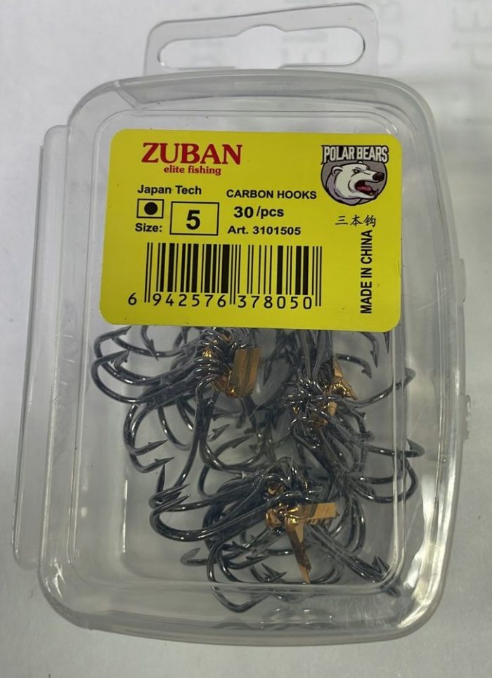 Крючки ZUBAN CARBON HOOKS Elite Fishing Крючок трайной упаковка 20 штук размер 5