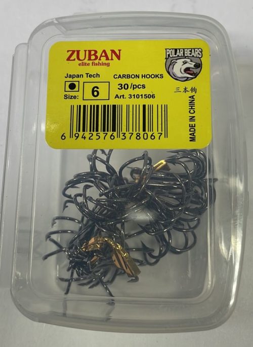 Крючки ZUBAN CARBON HOOKS Elite Fishing Крючок трайной упаковка 20 штук размер 6