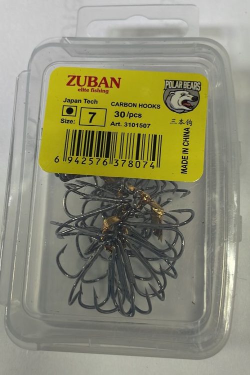 Крючки ZUBAN CARBON HOOKS Elite Fishing Крючок трайной упаковка 20 штук размер 7