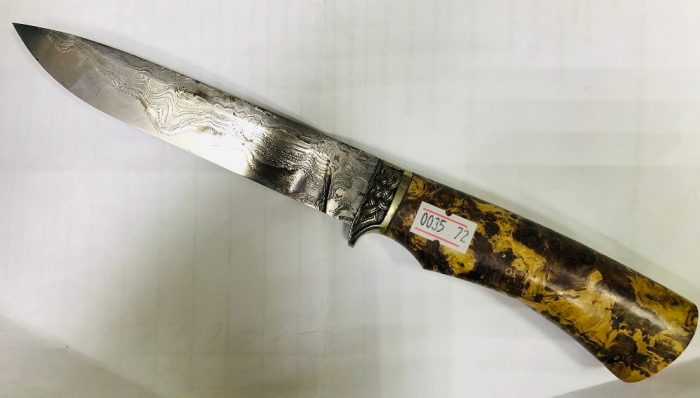 Нож для охоты и рыбалки Нижний Новгород сталь ДАМАСК в кожаном чехле с сертификатом соответствия. (Арт. RS27825)